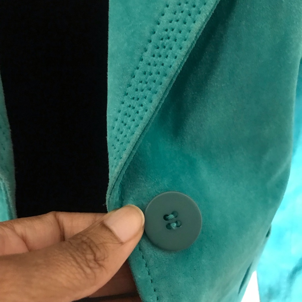 Alfani Teal Suede Leather Jacket - Picture 4 of 6